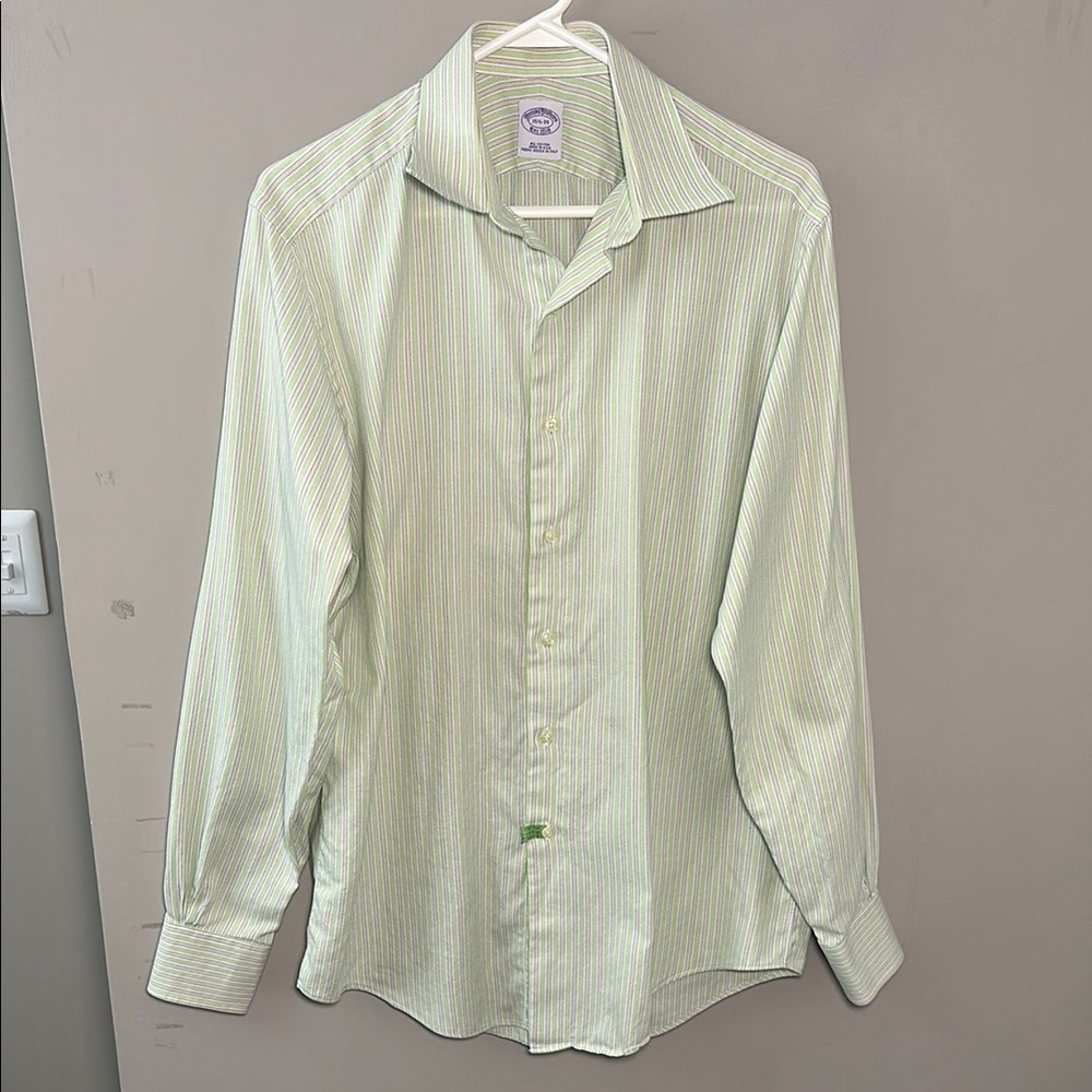 Brooks Brothers Light Green and pink Striped Dress Shirt
